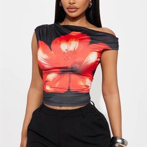 Fashion Nova Black and Red Floral Crop Top